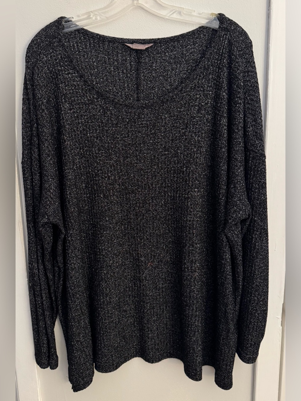 Black Gray Marled Knit Sweater 2X Long Sleeve Relaxed Fit Lightweight Top
